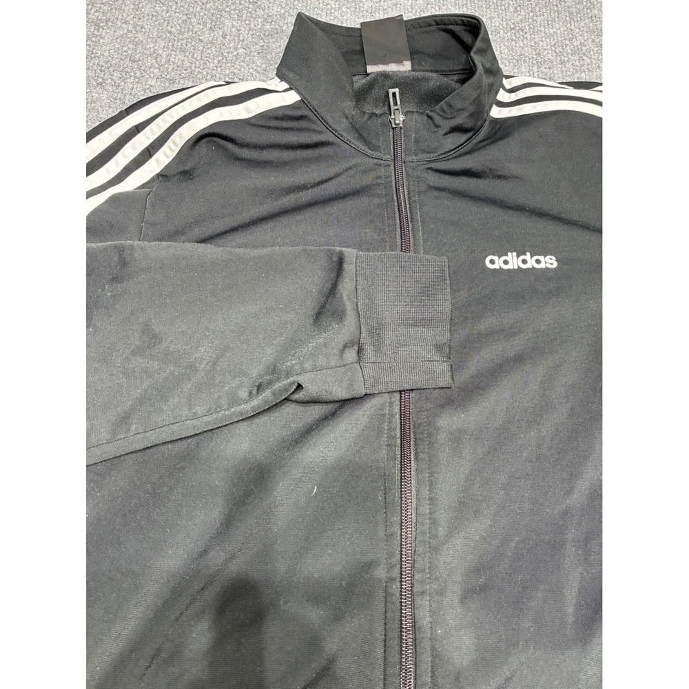 Adidas Womens Sz.Large Track Jacket‎ Black White 3 Stripe Full Zip Athletic